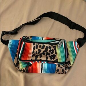 Red and Blue Bag with Vibrant Stripes